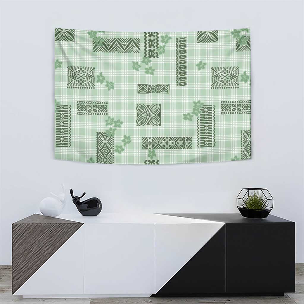 Hawaiian Quilt Tapa On Pastel Mint Palaka Motifs Tapestry LT7 - Polynesian Pride