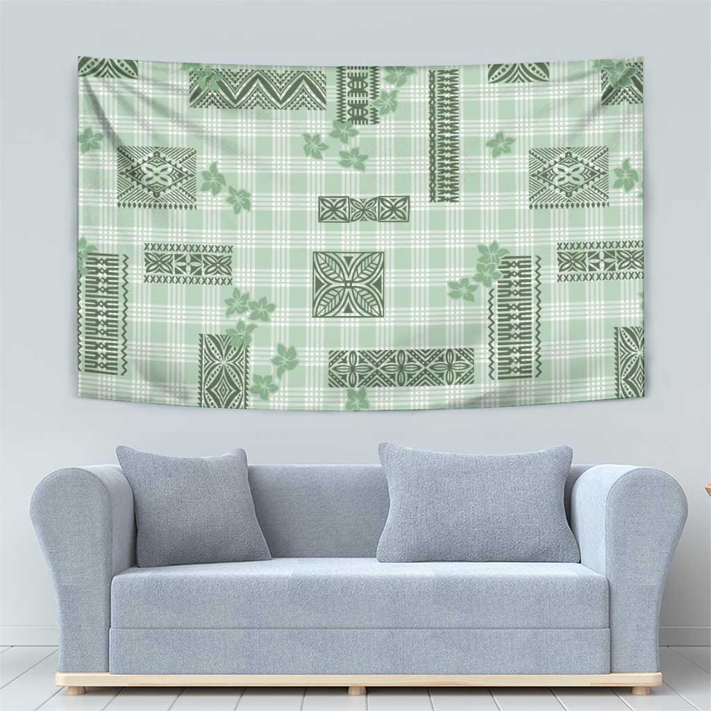Hawaiian Quilt Tapa On Pastel Mint Palaka Motifs Tapestry LT7 - Polynesian Pride