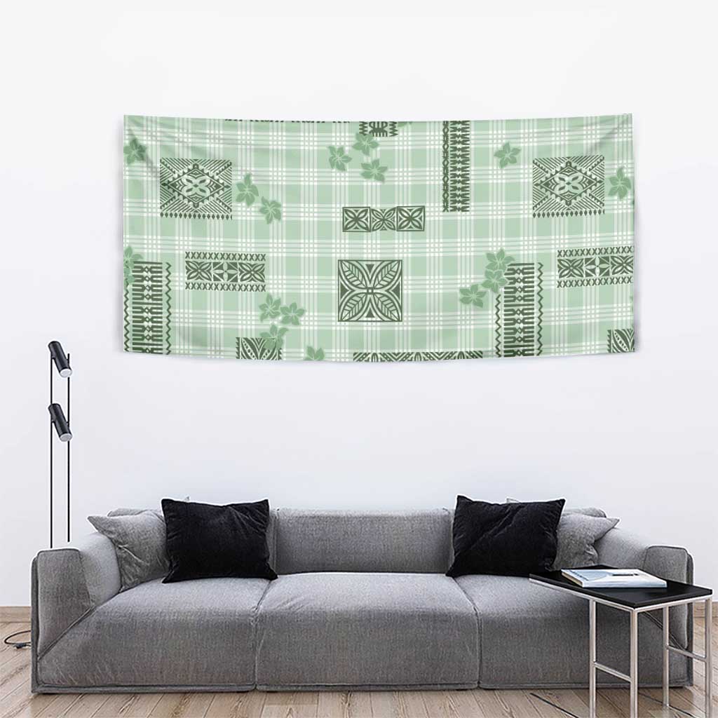 Hawaiian Quilt Tapa On Pastel Mint Palaka Motifs Tapestry LT7 - Polynesian Pride