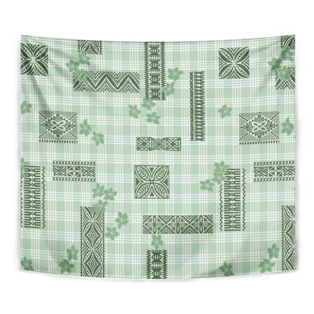 Hawaiian Quilt Tapa On Pastel Mint Palaka Motifs Tapestry LT7 - Polynesian Pride