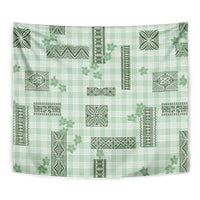 Hawaiian Quilt Tapa On Pastel Mint Palaka Motifs Tapestry LT7 - Polynesian Pride