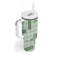 Hawaiian Quilt Tapa On Pastel Mint Palaka Motifs Tumbler With Handle LT7 - Polynesian Pride