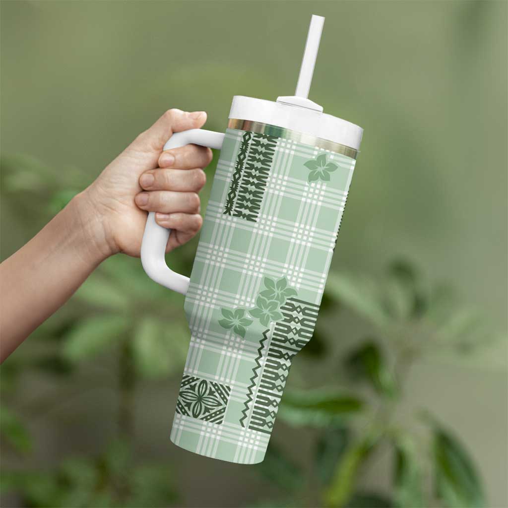 Hawaiian Quilt Tapa On Pastel Mint Palaka Motifs Tumbler With Handle LT7 - Polynesian Pride