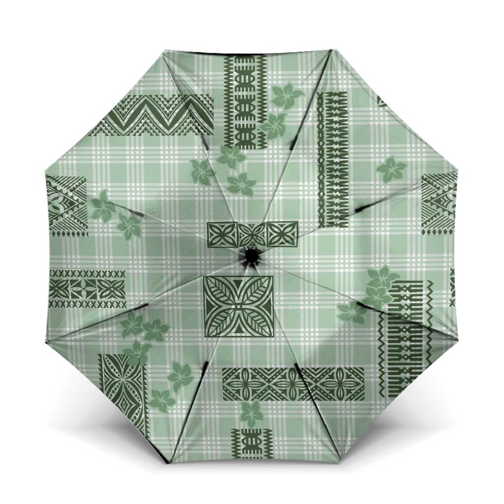 Hawaiian Quilt Tapa On Pastel Mint Palaka Motifs Umbrella LT7 One Size Folded 11.42 inch Opened Diameter 37.4 inch Mint - Polynesian Pride