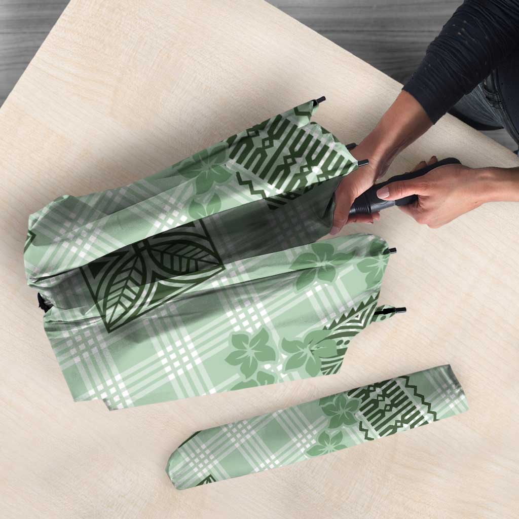 Hawaiian Quilt Tapa On Pastel Mint Palaka Motifs Umbrella LT7 - Polynesian Pride