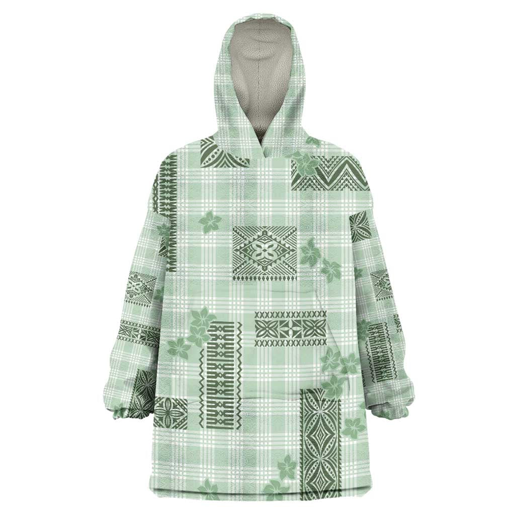 Hawaiian Quilt Tapa On Pastel Mint Palaka Motifs Wearable Blanket Hoodie LT7 One Size Mint - Polynesian Pride