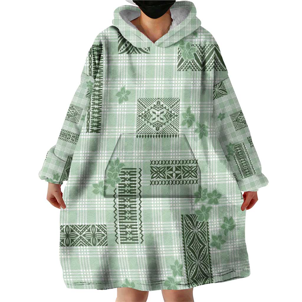 Hawaiian Quilt Tapa On Pastel Mint Palaka Motifs Wearable Blanket Hoodie LT7 - Polynesian Pride