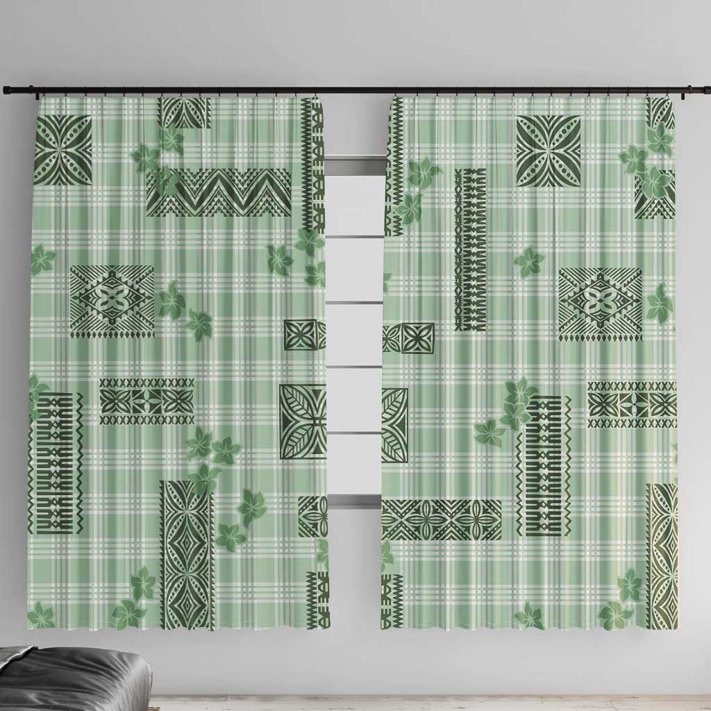 Hawaiian Quilt Tapa On Pastel Mint Palaka Motifs Window Curtain