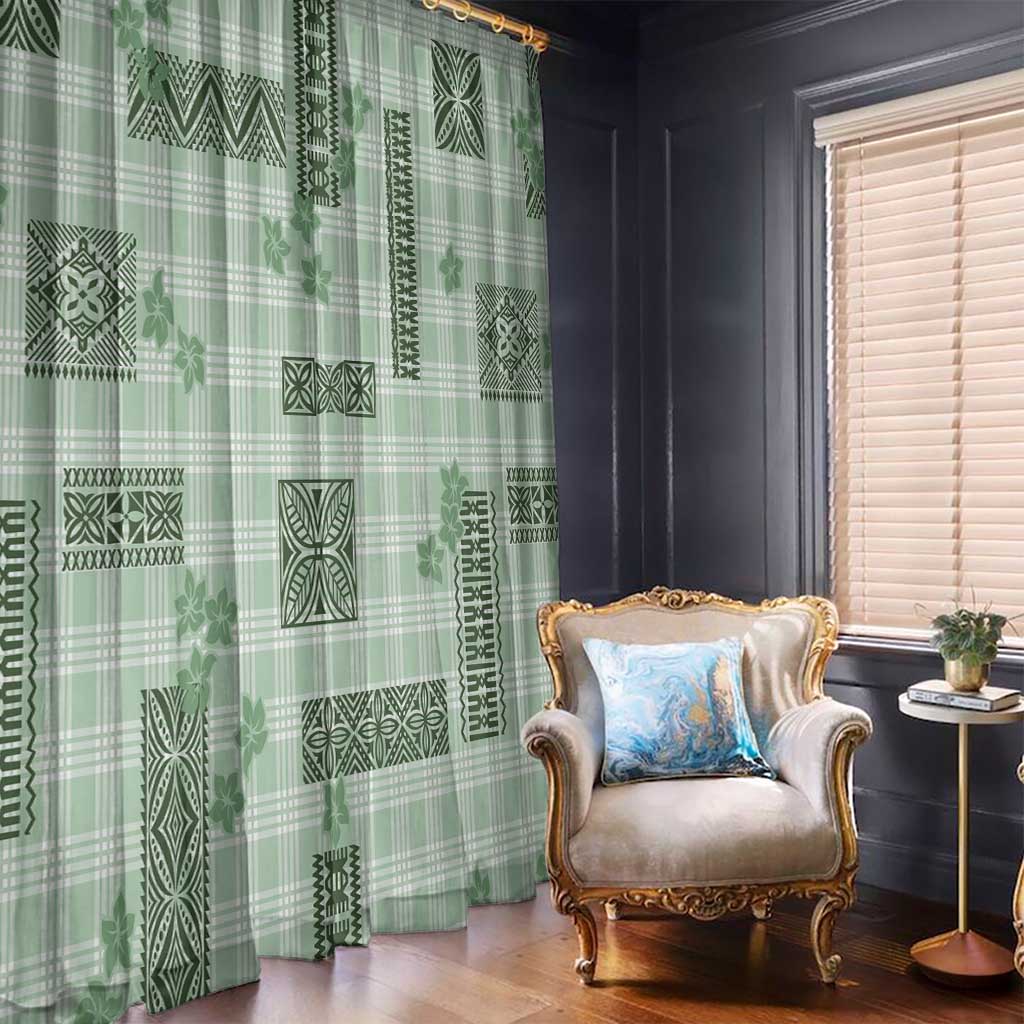 Hawaiian Quilt Tapa On Pastel Mint Palaka Motifs Window Curtain