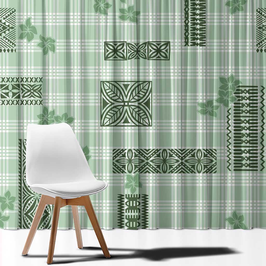 Hawaiian Quilt Tapa On Pastel Mint Palaka Motifs Window Curtain