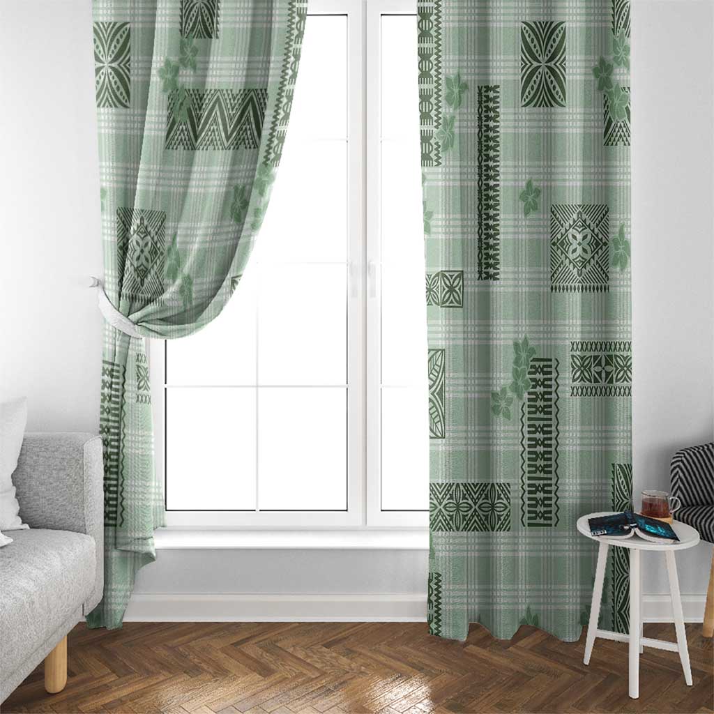 Hawaiian Quilt Tapa On Pastel Mint Palaka Motifs Window Curtain
