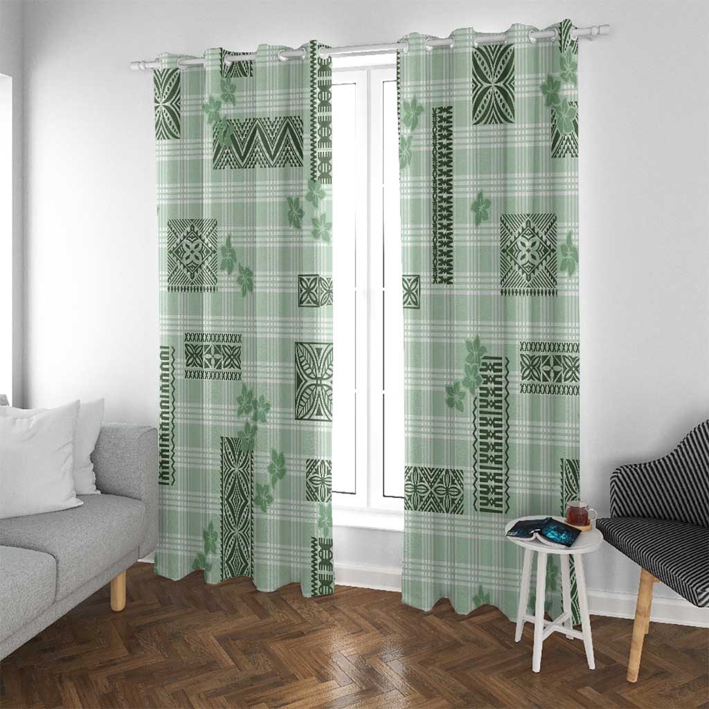 Hawaiian Quilt Tapa On Pastel Mint Palaka Motifs Window Curtain