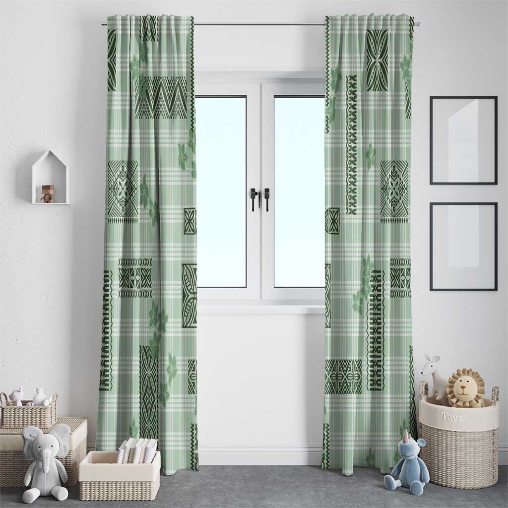Hawaiian Quilt Tapa On Pastel Mint Palaka Motifs Window Curtain