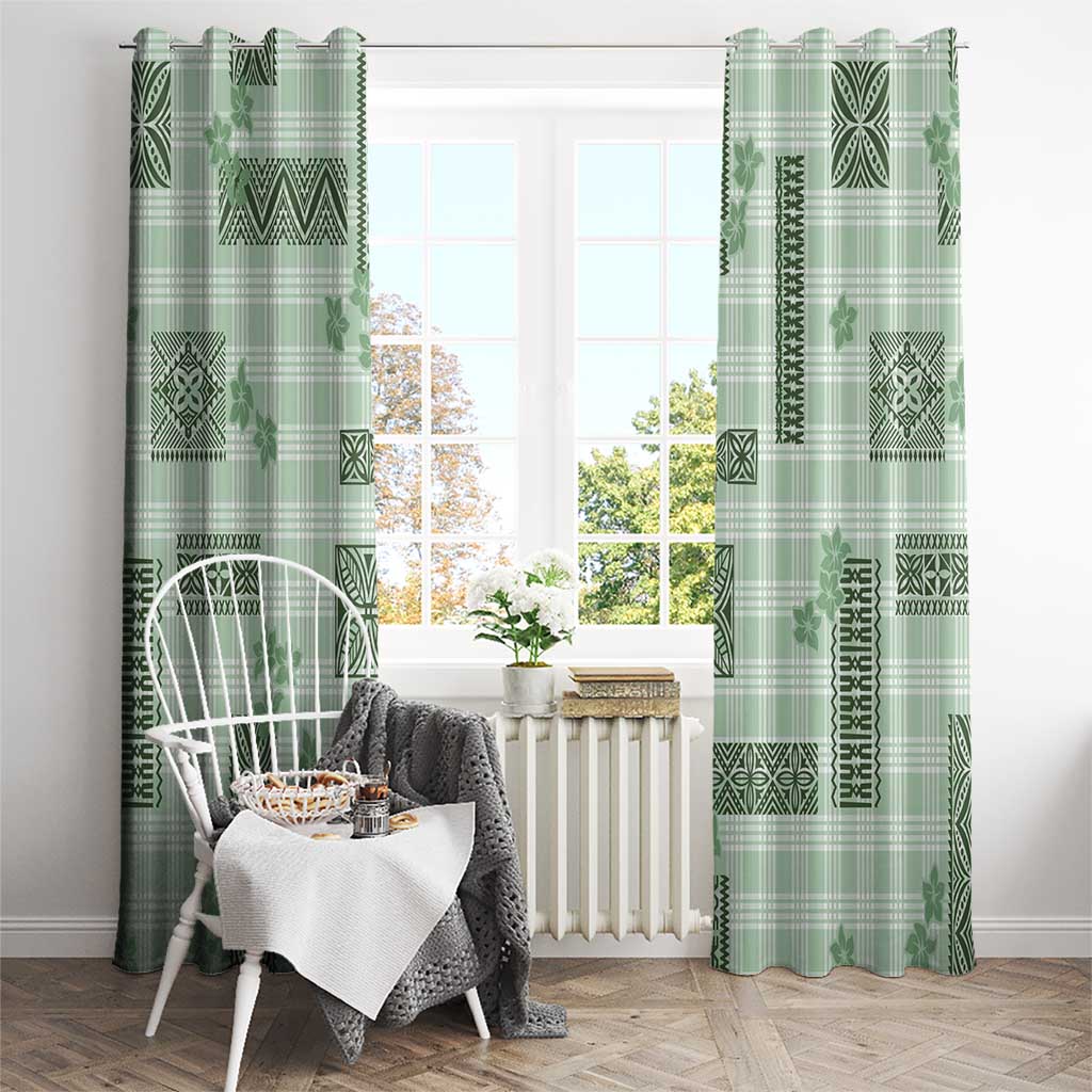 Hawaiian Quilt Tapa On Pastel Mint Palaka Motifs Window Curtain