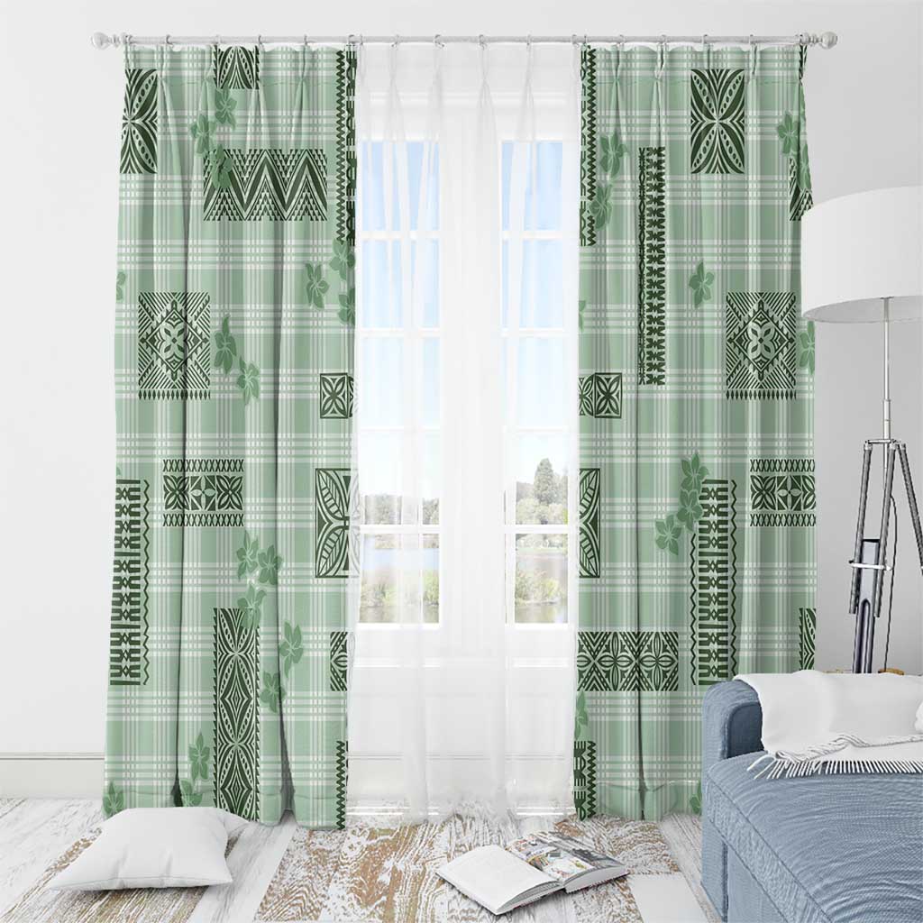 Hawaiian Quilt Tapa On Pastel Mint Palaka Motifs Window Curtain