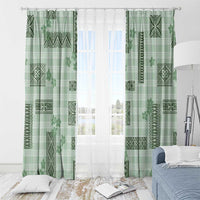 Hawaiian Quilt Tapa On Pastel Mint Palaka Motifs Window Curtain