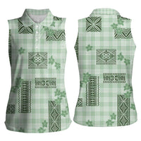 Hawaiian Quilt Tapa On Pastel Mint Palaka Motifs Women Sleeveless Polo Shirt