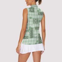 Hawaiian Quilt Tapa On Pastel Mint Palaka Motifs Women Sleeveless Polo Shirt