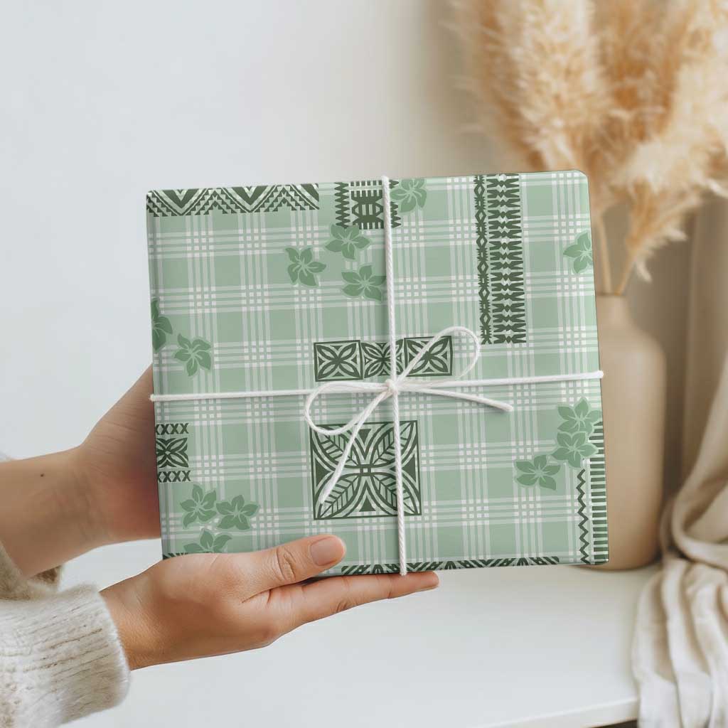 Hawaiian Quilt Tapa On Pastel Mint Palaka Motifs Wrapping Paper LT7 - Polynesian Pride