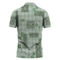 Hawaiian Quilt Tapa On Pastel Mint Palaka Motifs Zipper Polo Shirt LT7 - Polynesian Pride