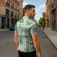 Hawaiian Quilt Tapa On Pastel Mint Palaka Motifs Zipper Polo Shirt LT7 - Polynesian Pride