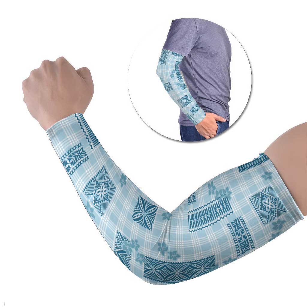 Hawaiian Quilt Tapa On Cold Blue Palaka Motifs Arm Sleeves
