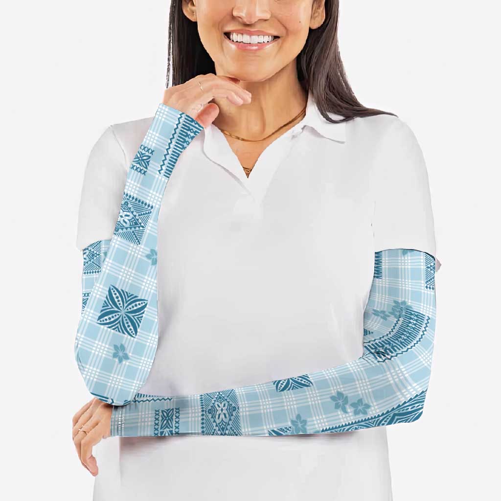 Hawaiian Quilt Tapa On Cold Blue Palaka Motifs Arm Sleeves