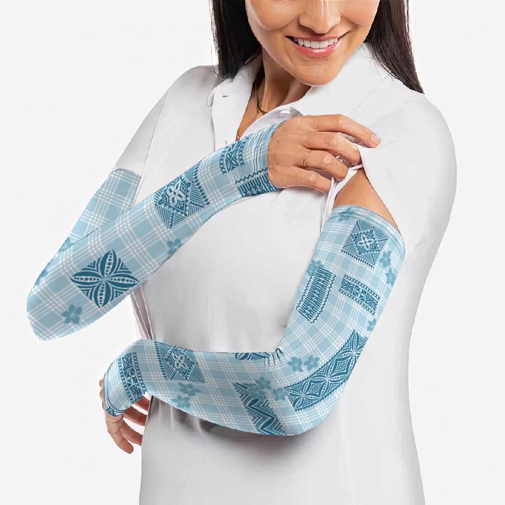Hawaiian Quilt Tapa On Cold Blue Palaka Motifs Arm Sleeves
