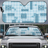 Hawaiian Quilt Tapa On Cold Blue Palaka Motifs Auto Sun Shade LT7 Azure - Polynesian Pride