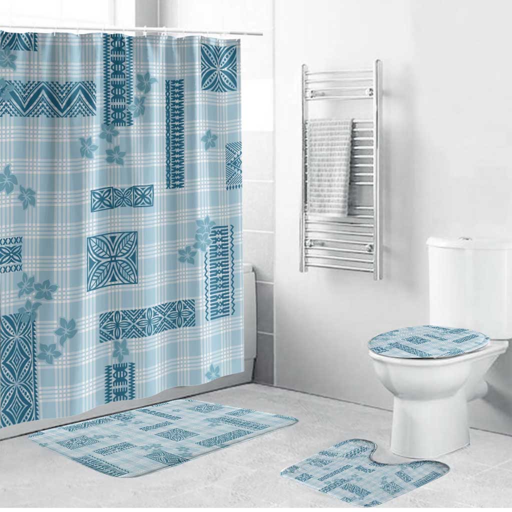 Hawaiian Quilt Tapa On Cold Blue Palaka Motifs Bathroom Set LT7 Bathroom Set (4 pcs) Azure - Polynesian Pride