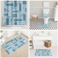 Hawaiian Quilt Tapa On Cold Blue Palaka Motifs Bathroom Set LT7 - Polynesian Pride