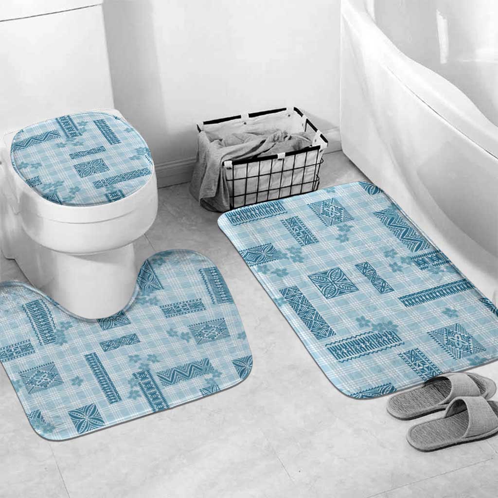 Hawaiian Quilt Tapa On Cold Blue Palaka Motifs Bathroom Set LT7 Mat Set Only (3 pcs) One Size Azure - Polynesian Pride
