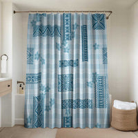 Hawaiian Quilt Tapa On Cold Blue Palaka Motifs Bathroom Set LT7 Shower Curtain Only Azure - Polynesian Pride