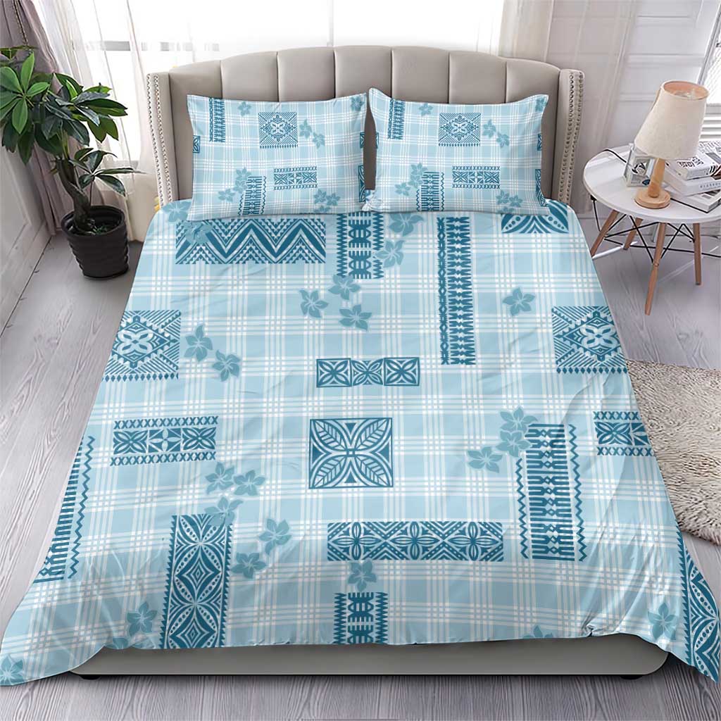 Hawaiian Quilt Tapa On Cold Blue Palaka Motifs Bedding Set LT7 - Polynesian Pride