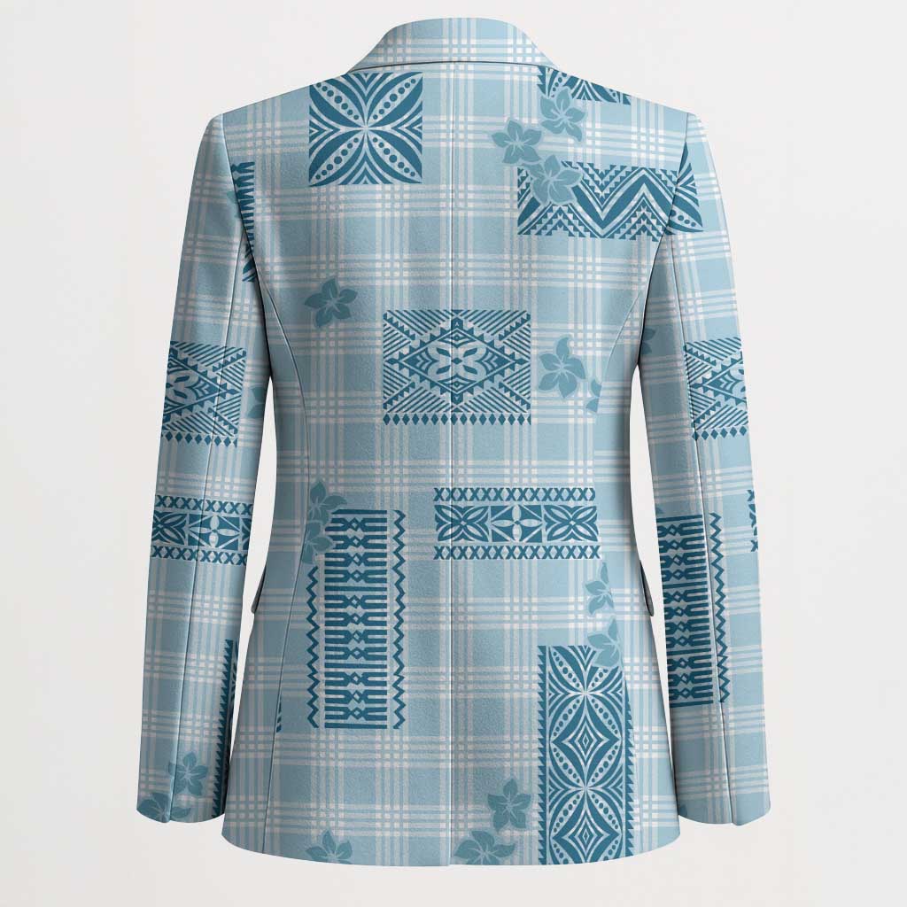 Hawaiian Quilt Tapa On Cold Blue Palaka Motifs Blazer LT7 - Polynesian Pride