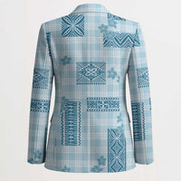 Hawaiian Quilt Tapa On Cold Blue Palaka Motifs Blazer LT7 - Polynesian Pride