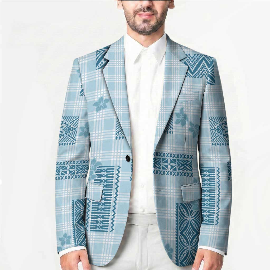 Hawaiian Quilt Tapa On Cold Blue Palaka Motifs Blazer LT7 - Polynesian Pride