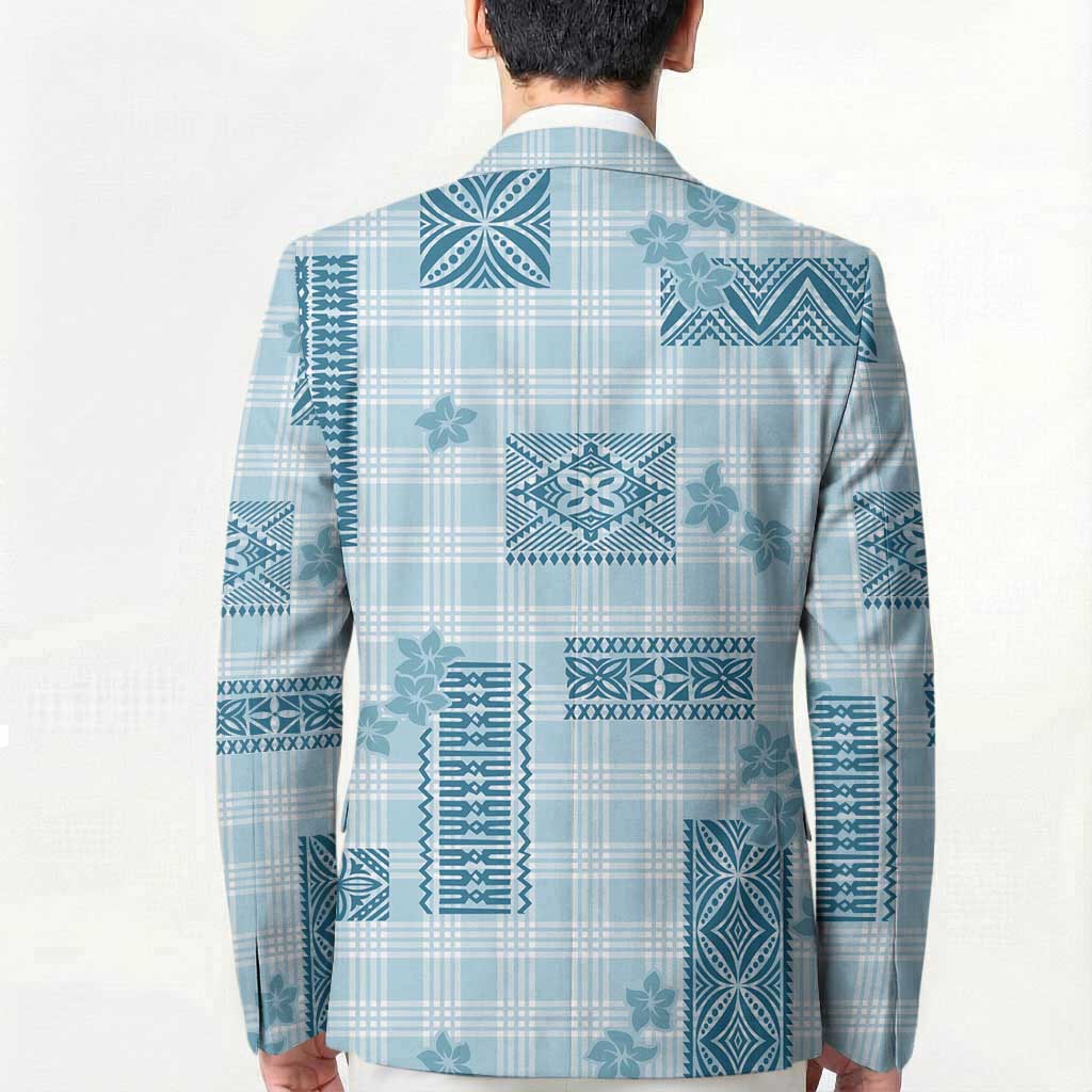 Hawaiian Quilt Tapa On Cold Blue Palaka Motifs Blazer LT7 - Polynesian Pride