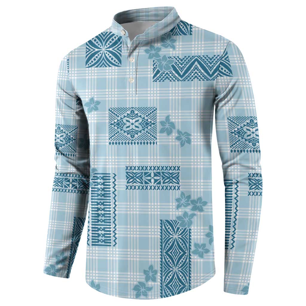 Hawaiian Quilt Tapa On Cold Blue Palaka Motifs Button Sweatshirt LT7 - Polynesian Pride
