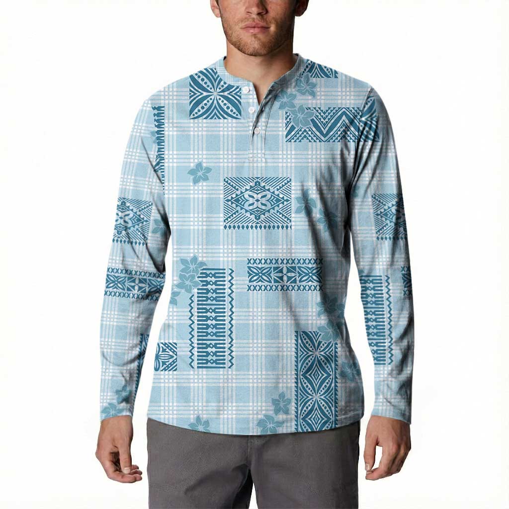 Hawaiian Quilt Tapa On Cold Blue Palaka Motifs Button Sweatshirt LT7 - Polynesian Pride