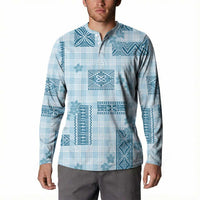 Hawaiian Quilt Tapa On Cold Blue Palaka Motifs Button Sweatshirt LT7 - Polynesian Pride