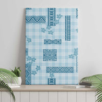 Hawaiian Quilt Tapa On Cold Blue Palaka Motifs Canvas Wall Art LT7 - Polynesian Pride