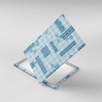 Hawaiian Quilt Tapa On Cold Blue Palaka Motifs Canvas Wall Art LT7 With Frame Azure - Polynesian Pride