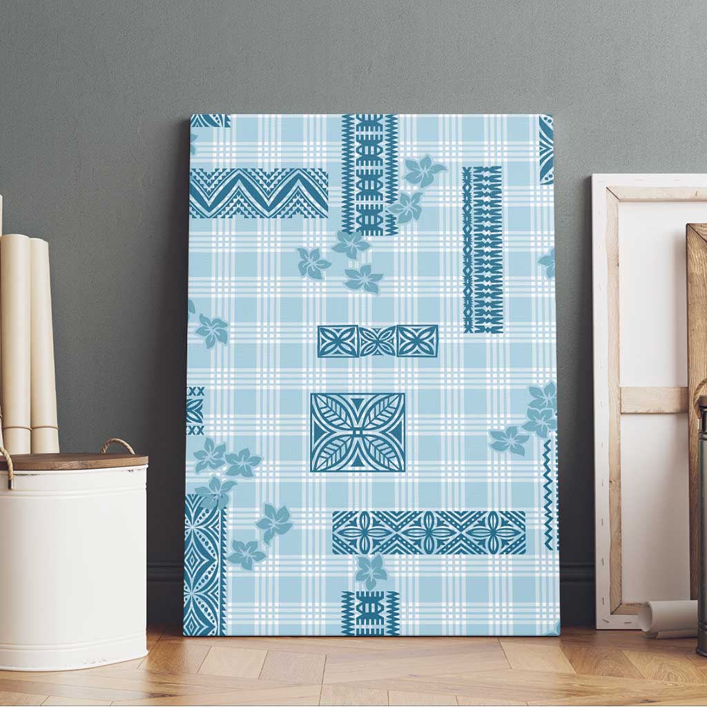Hawaiian Quilt Tapa On Cold Blue Palaka Motifs Canvas Wall Art LT7 - Polynesian Pride