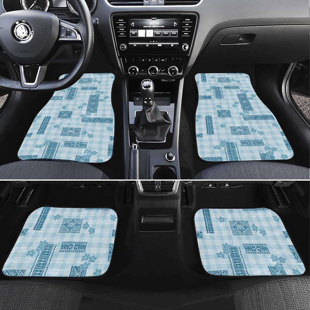 Hawaiian Quilt Tapa On Cold Blue Palaka Motifs Car Mats LT7 Set 4pcs Azure - Polynesian Pride