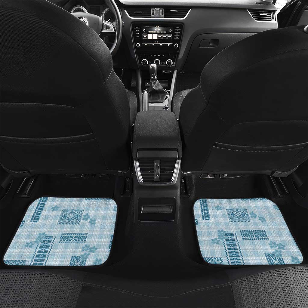 Hawaiian Quilt Tapa On Cold Blue Palaka Motifs Car Mats LT7 Set 2pcs - Back Azure - Polynesian Pride