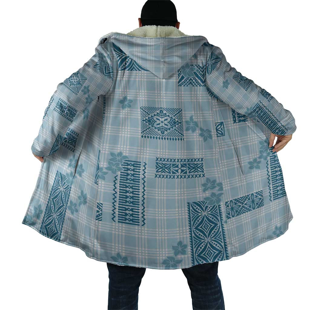 Hawaiian Quilt Tapa On Cold Blue Palaka Motifs Cloak LT7 - Polynesian Pride