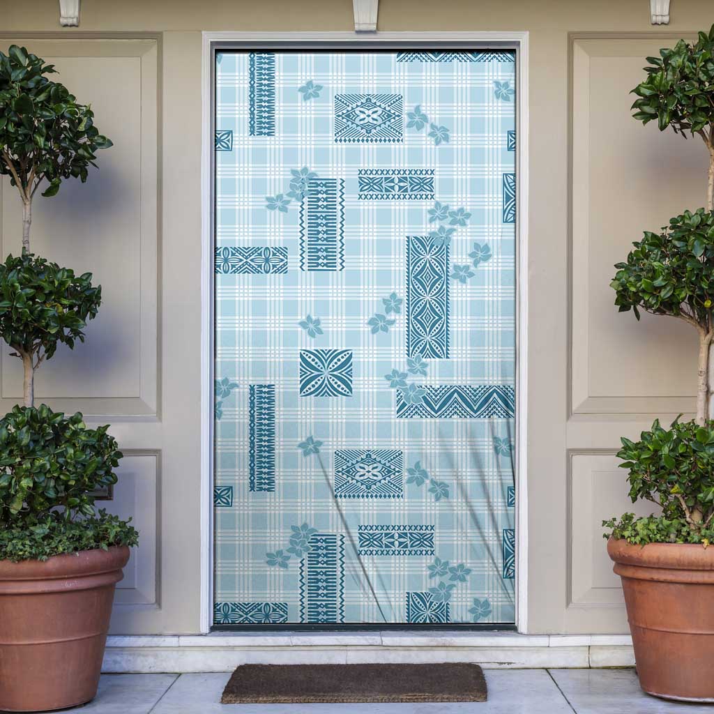 Hawaiian Quilt Tapa On Cold Blue Palaka Motifs Door Cover LT7 Azure - Polynesian Pride