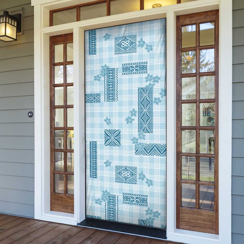 Hawaiian Quilt Tapa On Cold Blue Palaka Motifs Door Cover LT7 - Polynesian Pride