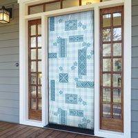 Hawaiian Quilt Tapa On Cold Blue Palaka Motifs Door Cover LT7 - Polynesian Pride